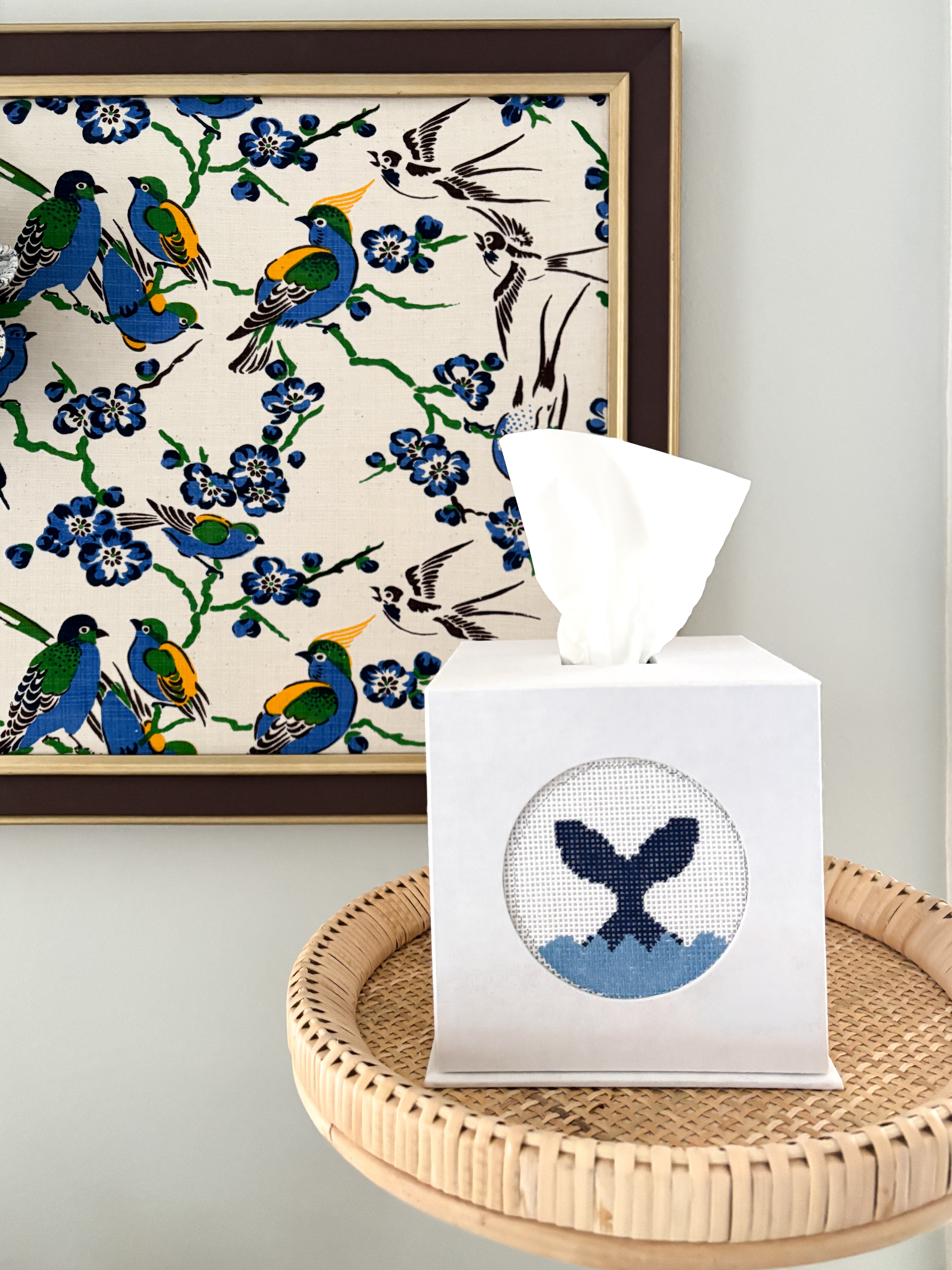 self-finishing Linen Tissue Box with insert front – Blue Canary