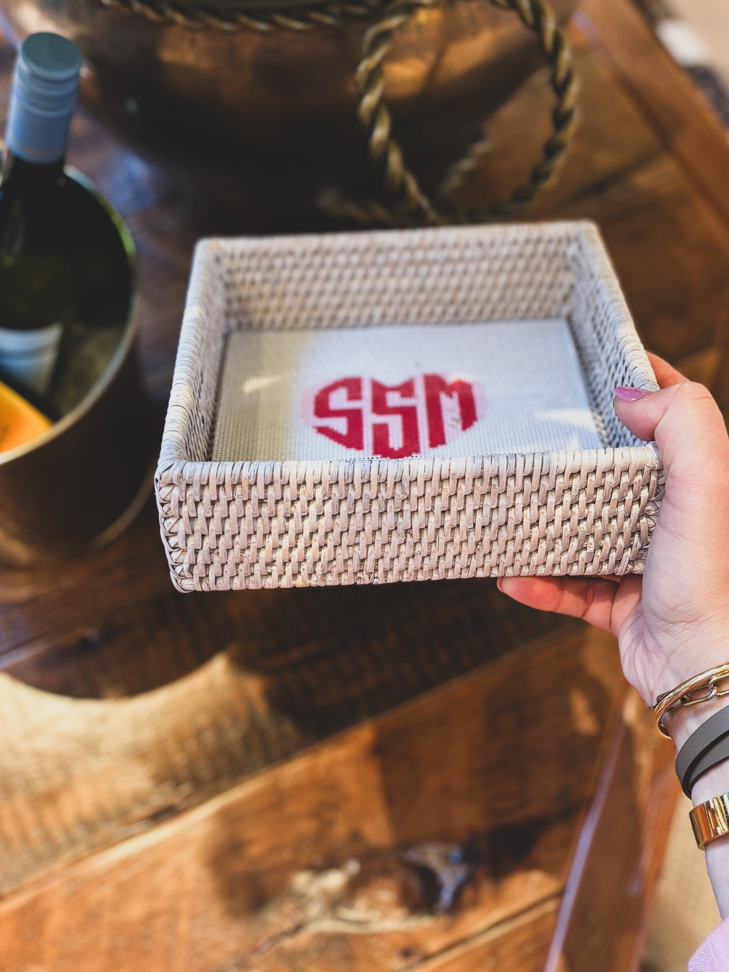 rattan needlepoint tray