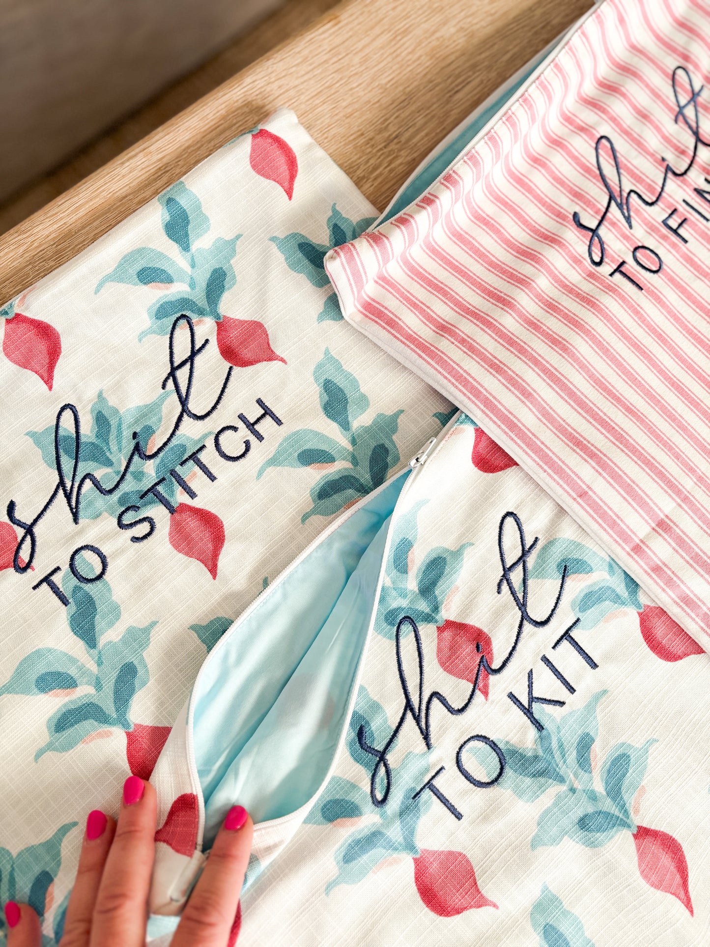 Project Bags in Pink Radish & Stripe
