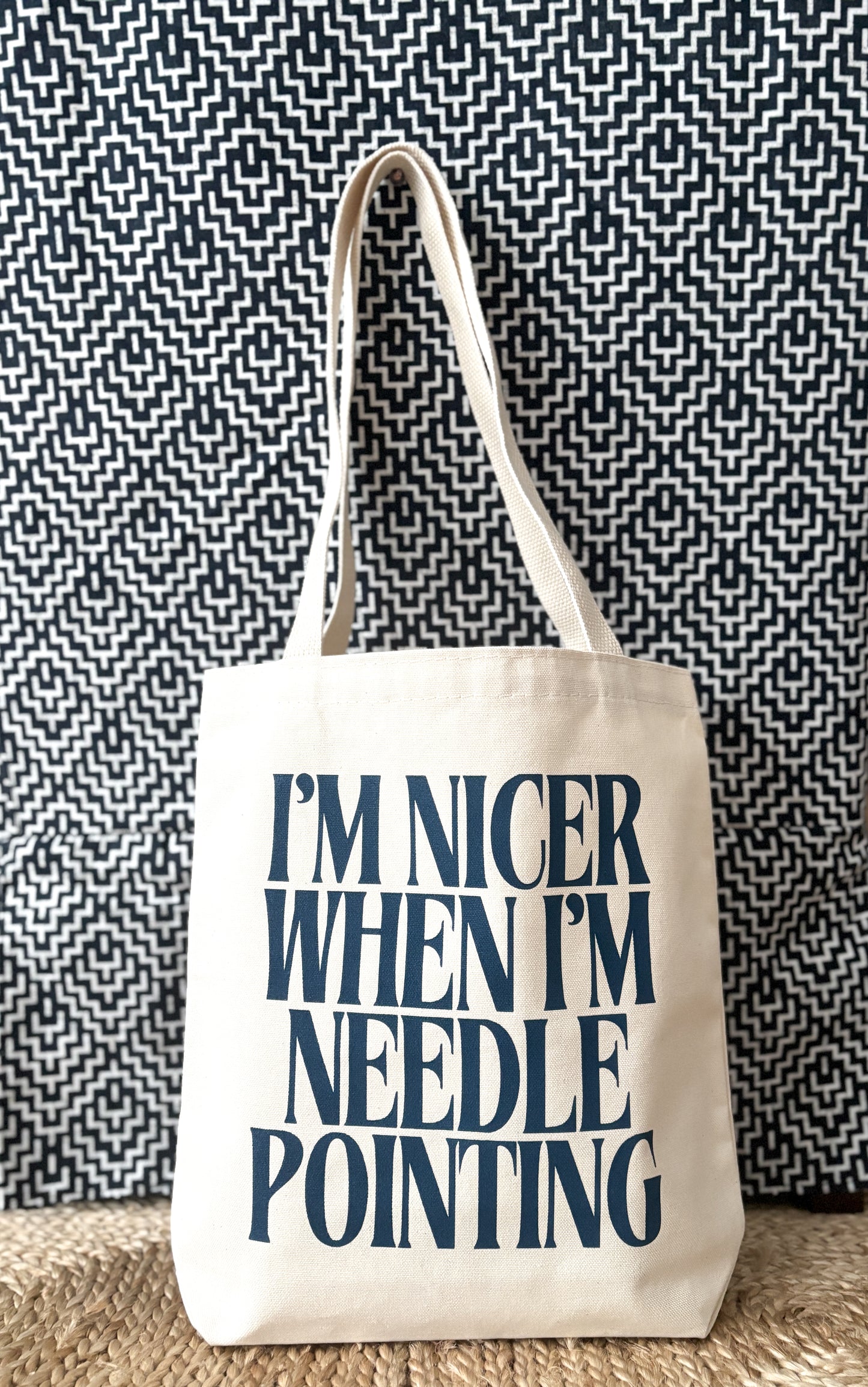 I’m Nicer When I’m Needlepointing tote bag