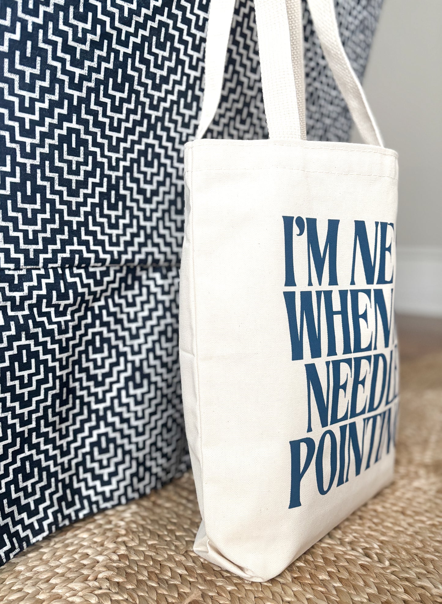I’m Nicer When I’m Needlepointing tote bag