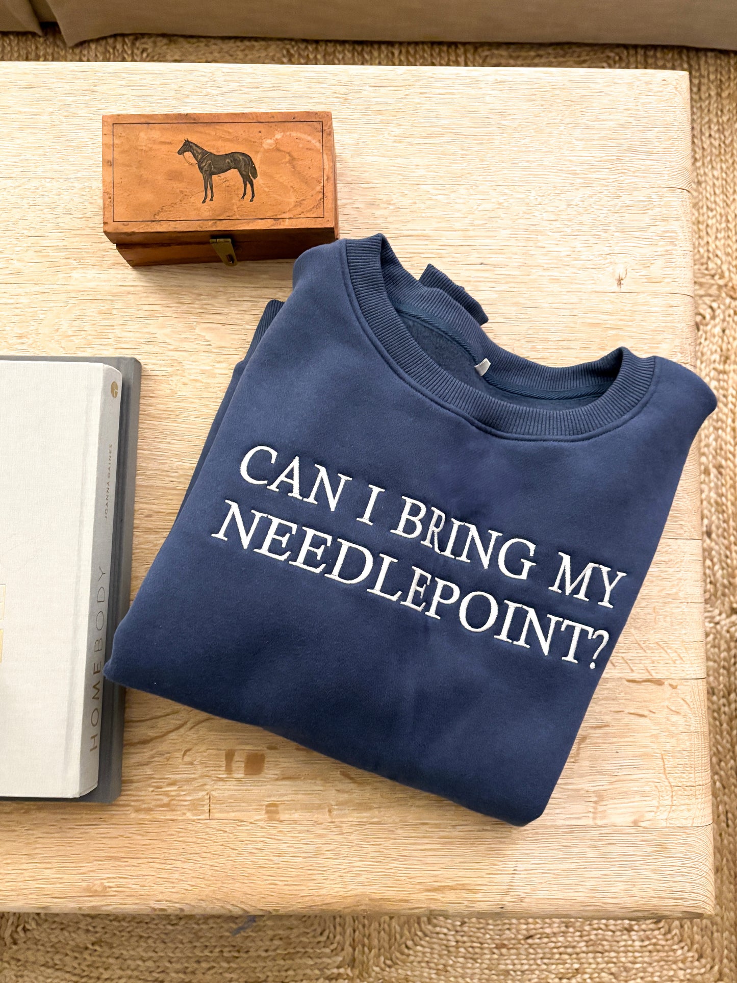 Can I Bring My Needlepoint Crewneck Sweatshirt