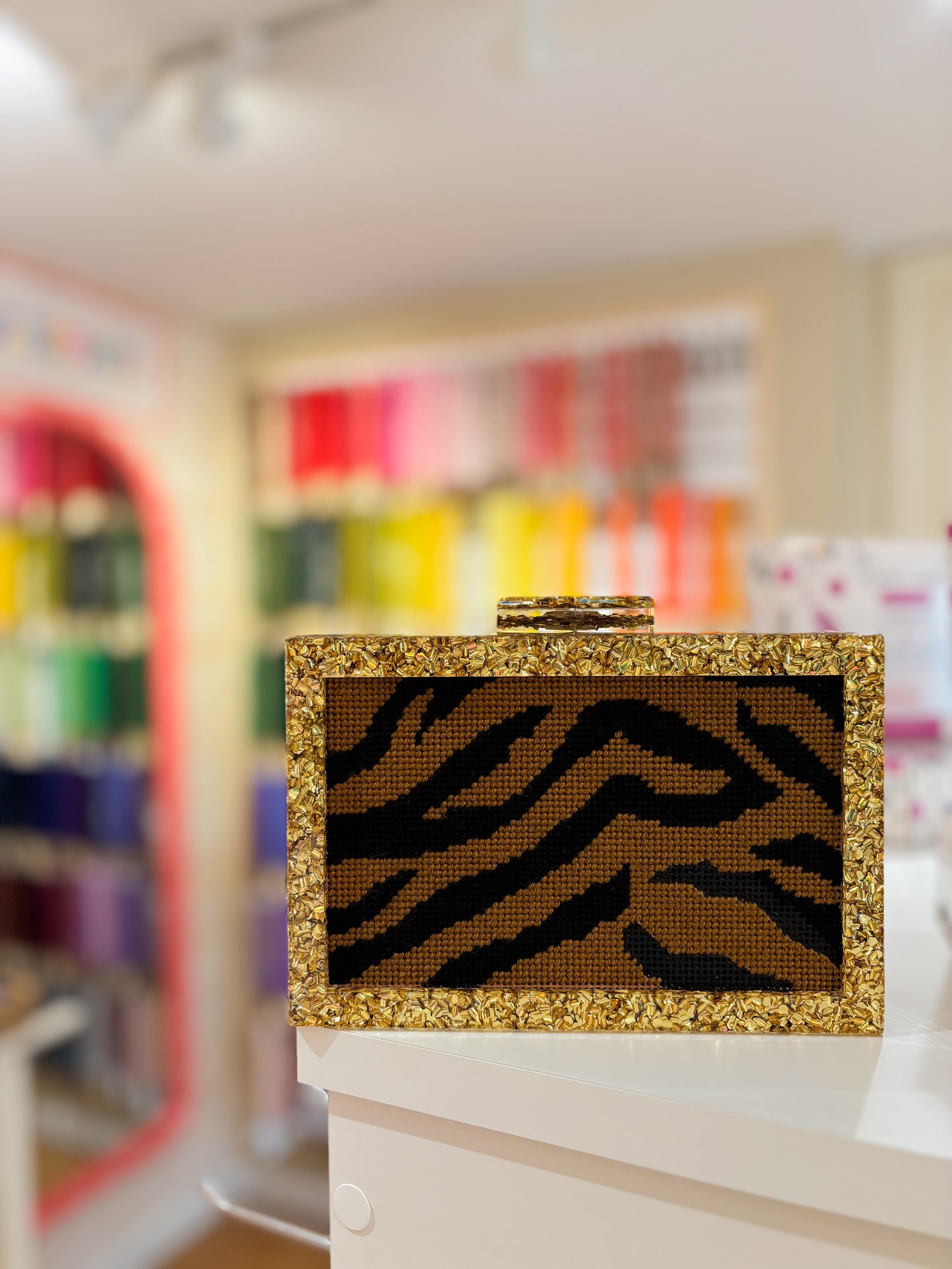 the𝗡𝗗𝗟𝗣𝗧bag™️ acrylic clutch with painted tiger stripes