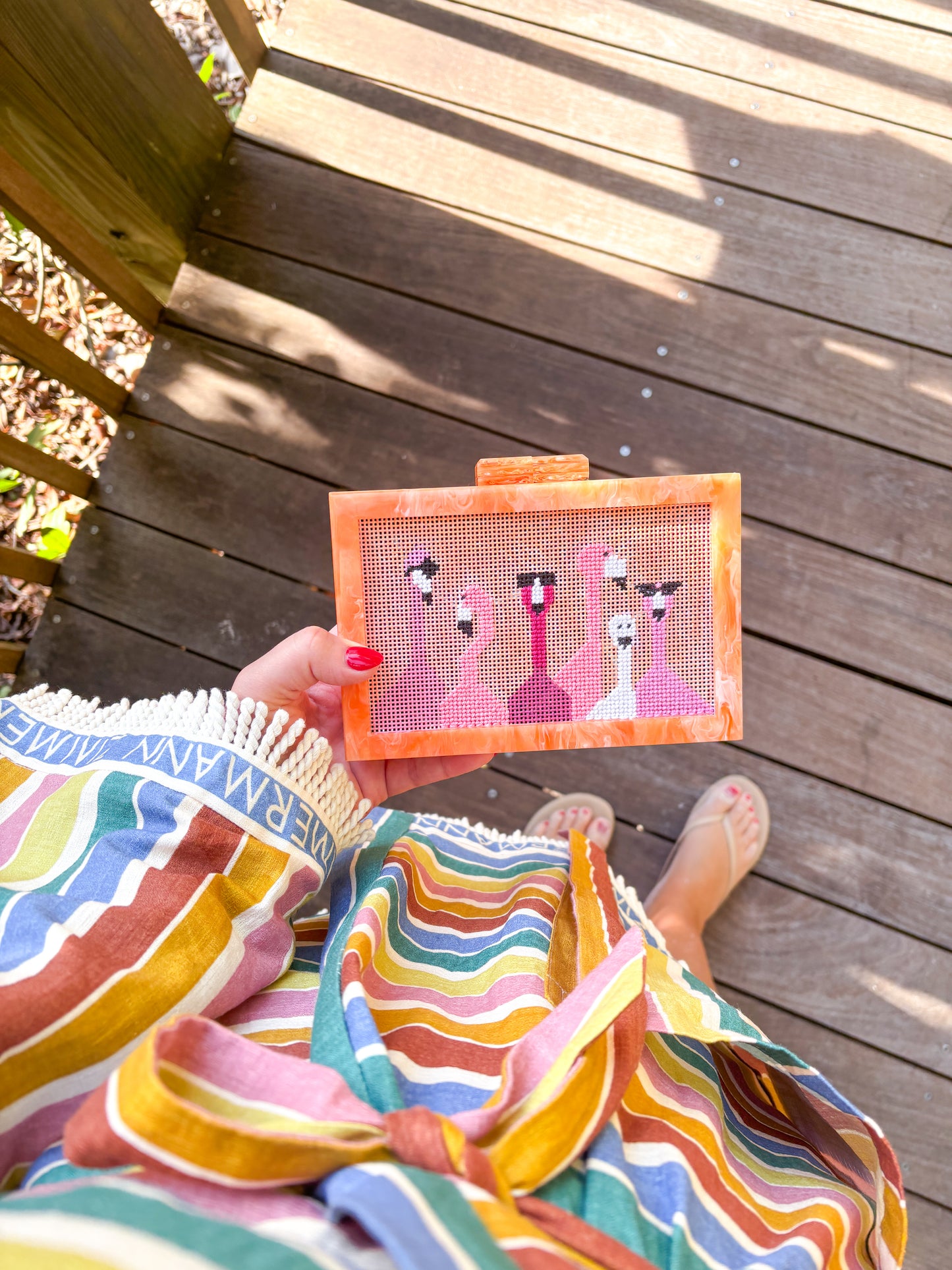the𝗡𝗗𝗟𝗣𝗧bag™️ acrylic clutch with painted flamingoes