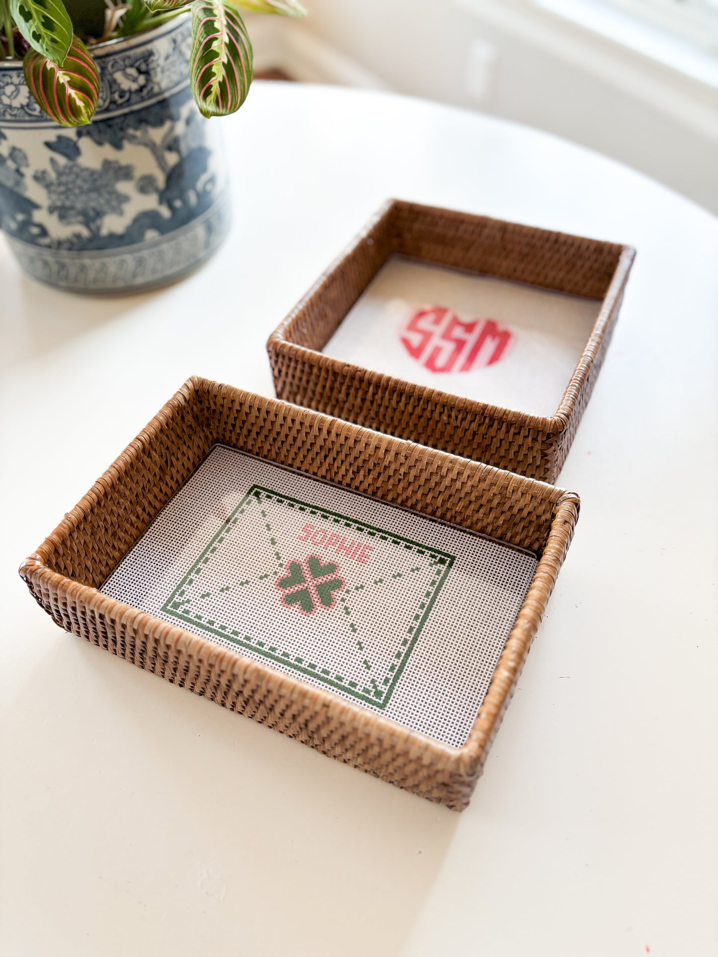 rattan needlepoint tray
