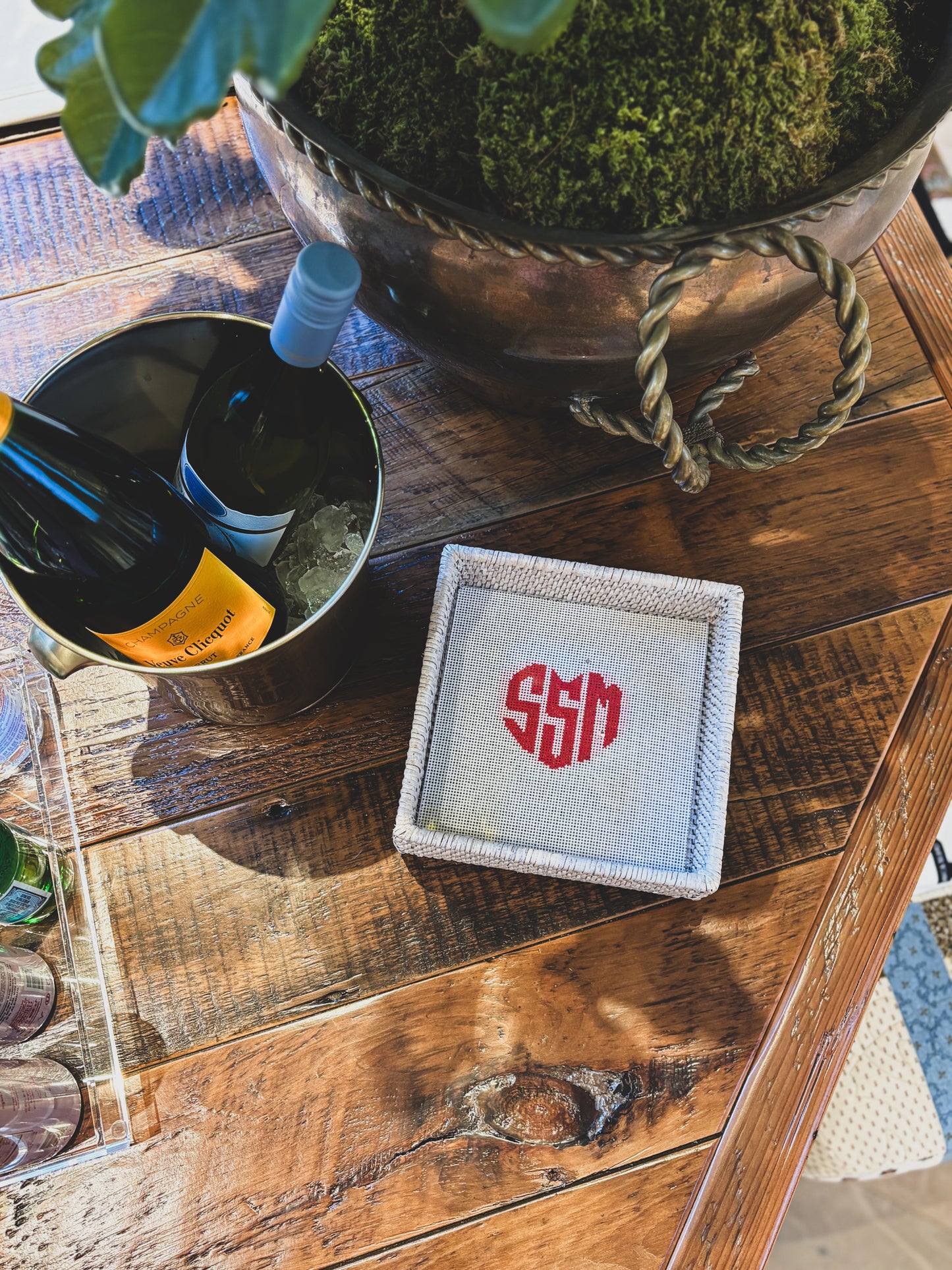 rattan needlepoint tray