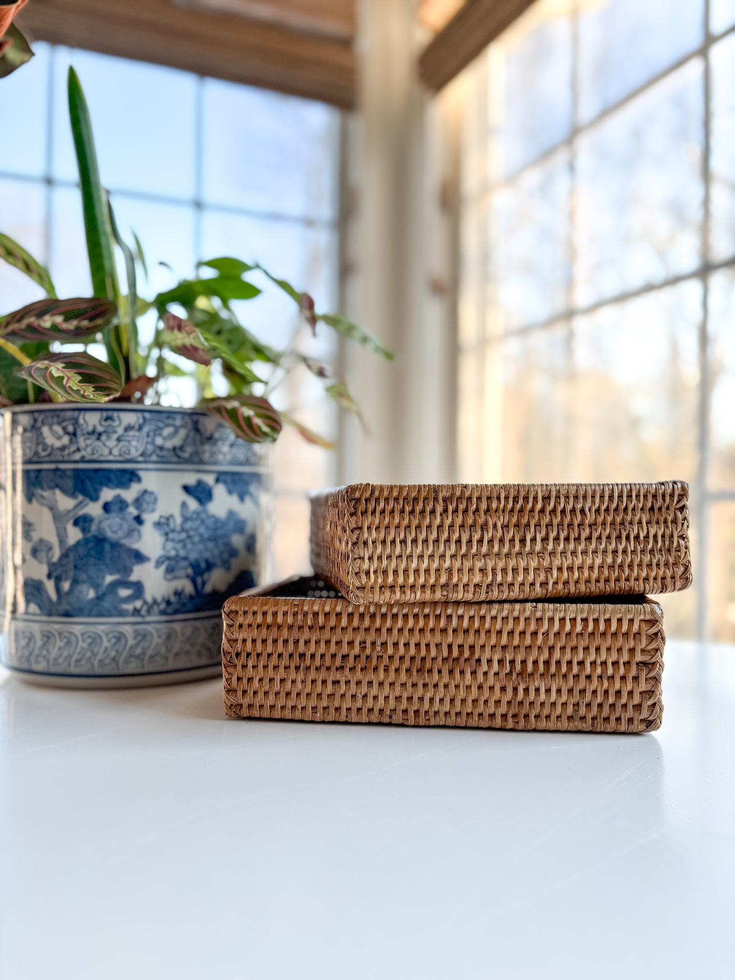 rattan needlepoint tray