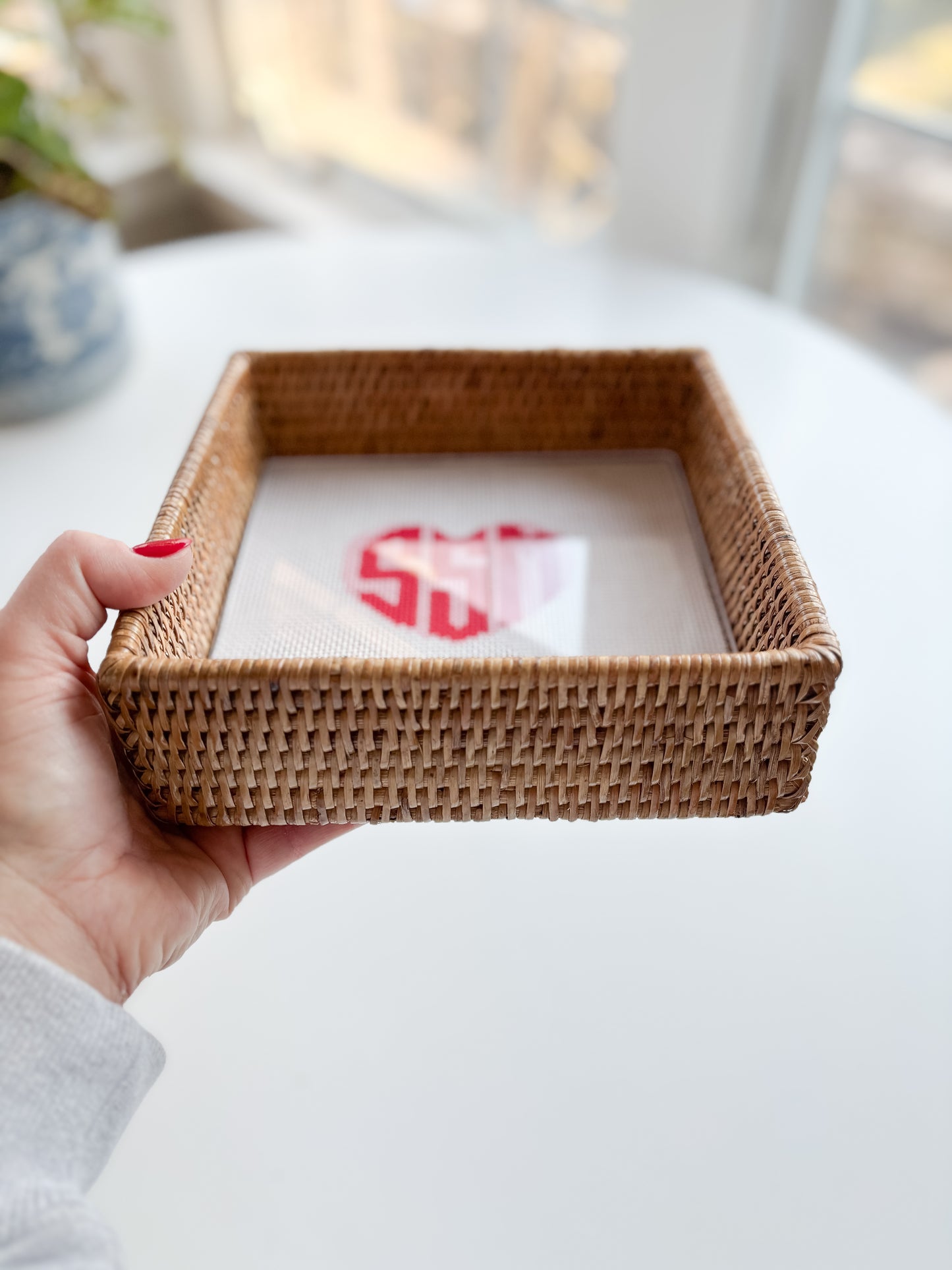 rattan needlepoint tray